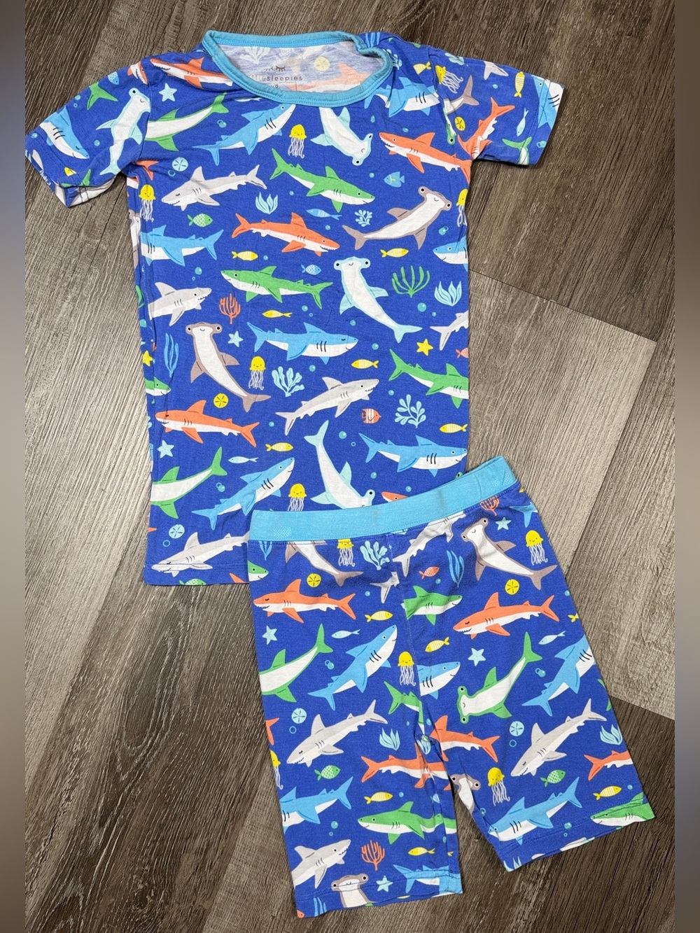 Little Sleepies Blue Shark Print Bamboo Pajama Set-Size 7/8